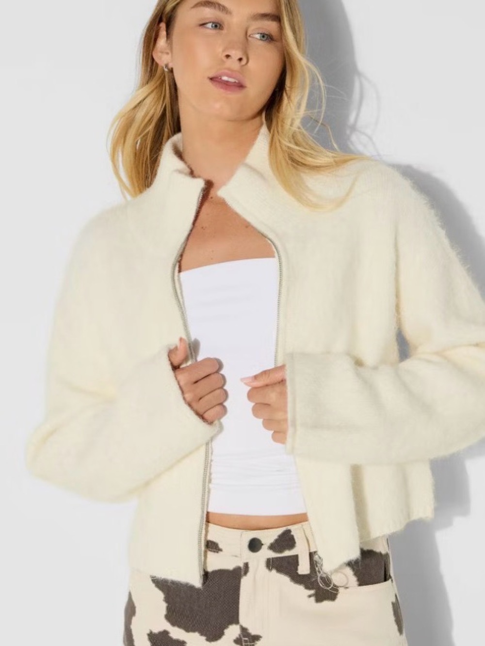 Wild Fable Women's Full Zip Mock Turtleneck Cardigan Ribbed Knit Long Sleeve